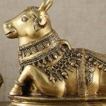 Brass Nandi Statue | 16.5" x 20" x 9" | 19.50 kg | Vintage Antique Tone | Traditional Hindu Temple Bull Sculpture | Sacred Art | Jaipurio